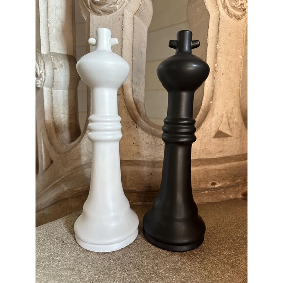 Ceramic Tall Chess Pieces x 2 Black and White. Modern Minimalist Home Decor. - Picture 1 of 3